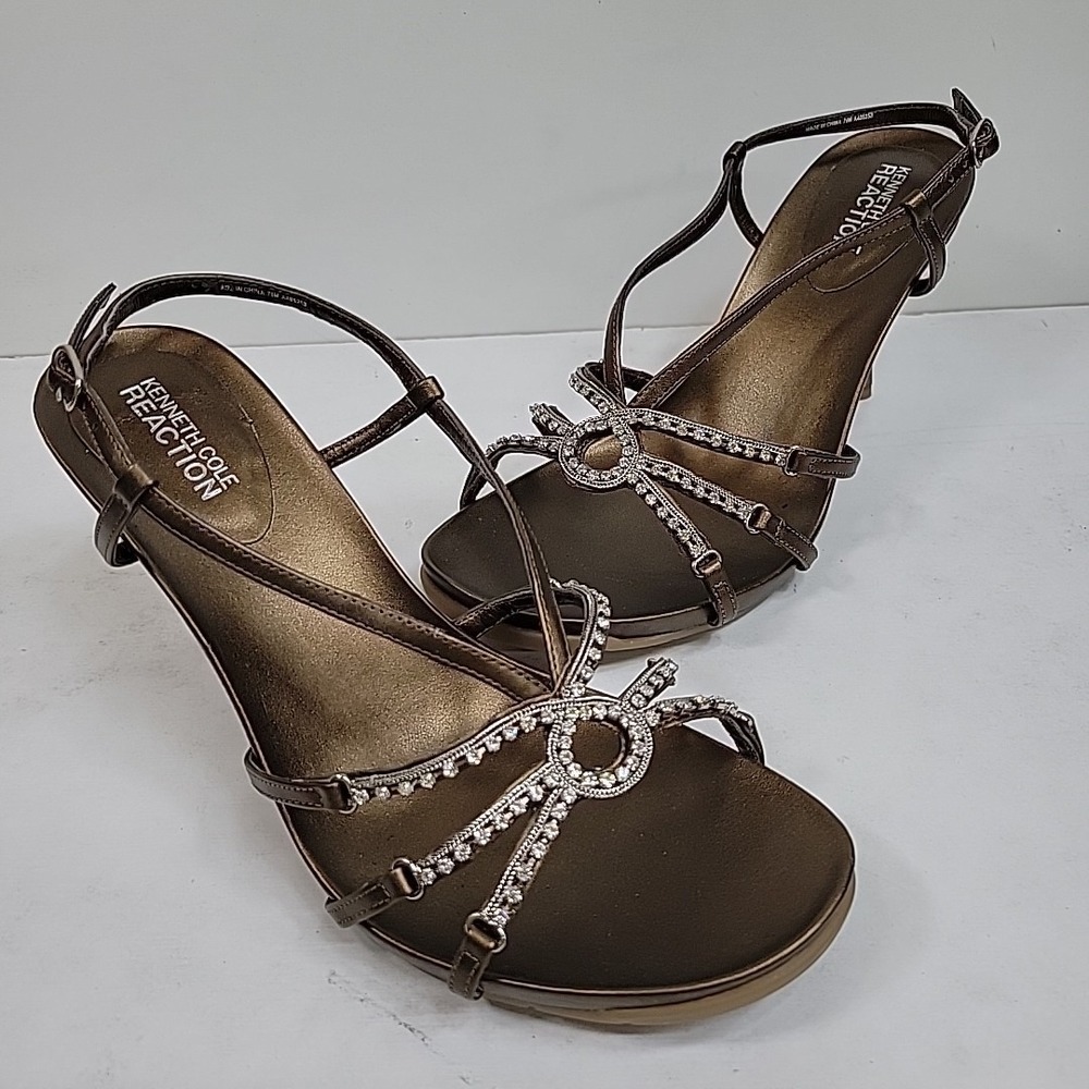 NWOB Kenneth Cole Reaction Women's Bronze Diamond Slingback Kitten Heel Sz 7.5M